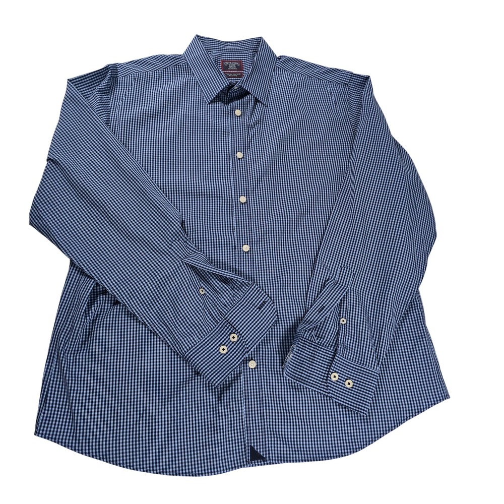 UNTUCKit Mens XL Long Sleeve Gingham Button Down Shirt Blue Two Ply Italian